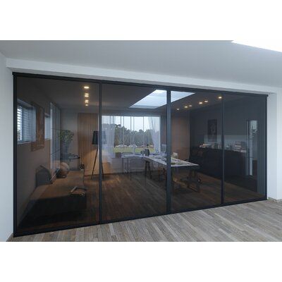 an open living room with sliding glass doors