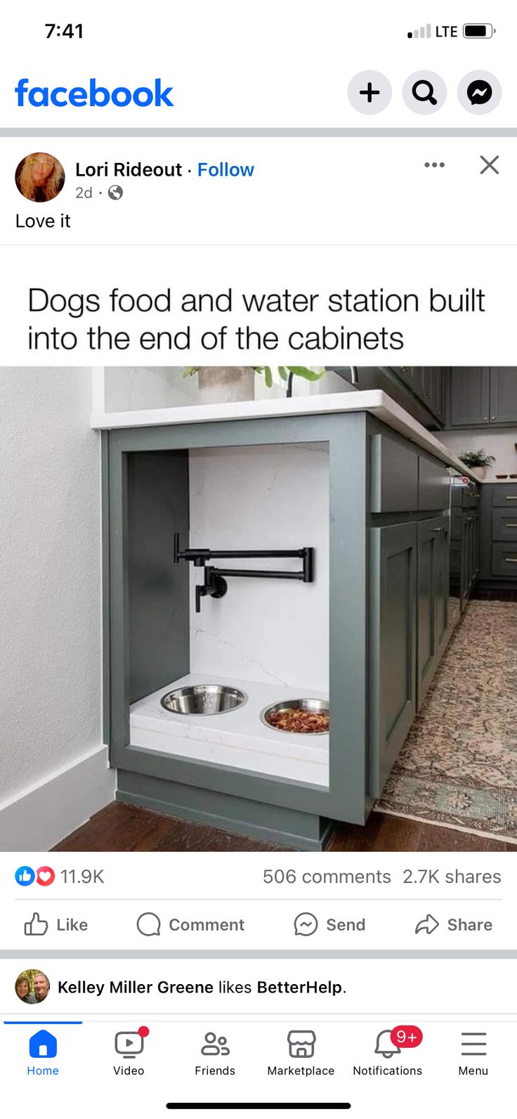 the dog food and water station built into the end of the cabinets is on facebook