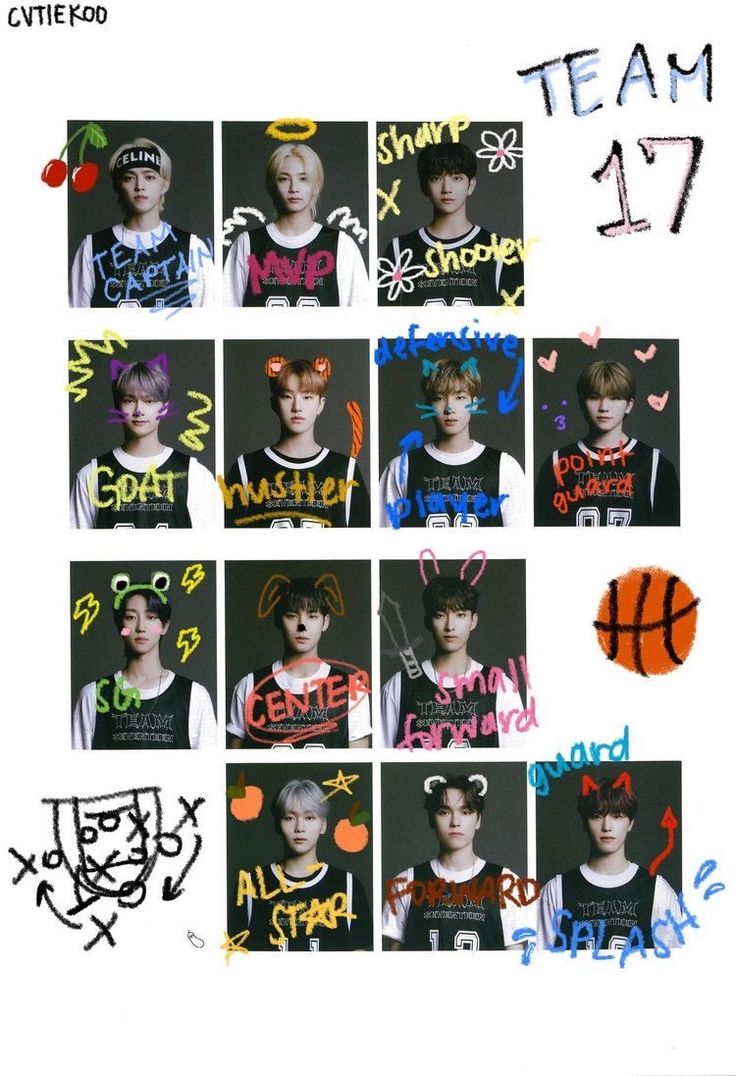 an image of many different pictures with the words team 17 on them and basketballs