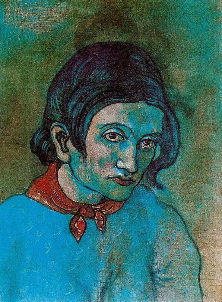 a painting of a woman wearing a blue shirt