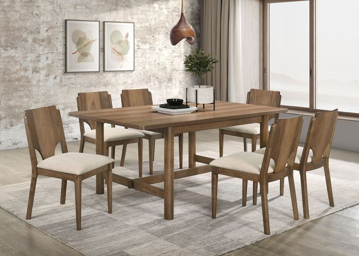 Biltmore Walnut Rectangular 7-piece Dining Room Set - Ornate Home Buy Dining Table, Rectangular Dining Room Table, Dining Table Dimensions, Round Wood Dining Table, Ornate Furniture, Dining Room Set, Dining Table Set, Beige Fabric, Rectangular Dining Table