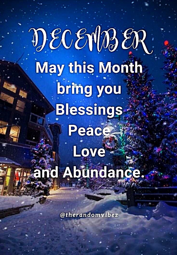 a christmas card with the words, december may this month bring you blessings peace love and abundance