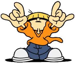 an image of a cartoon character sitting on the ground with his hands in the air