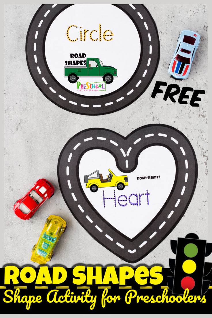 road shapes shape activity for preschoolers with free printables on the front and back