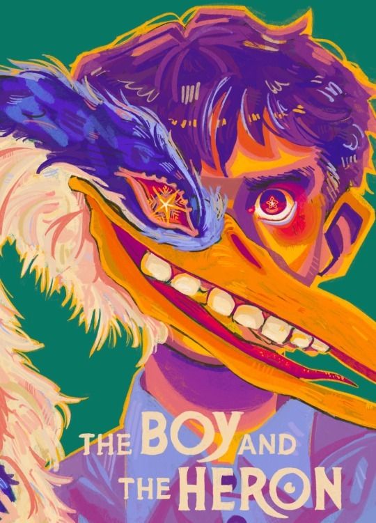 the boy and the heron movie poster with an animal's face painted on it