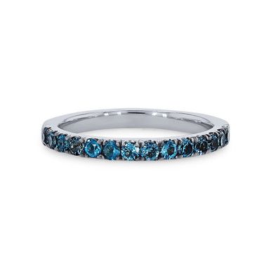 a white gold band with blue diamonds