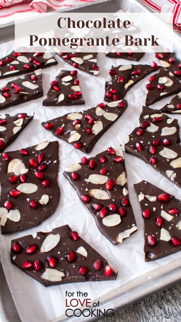 chocolate pomegranate bark on a baking sheet