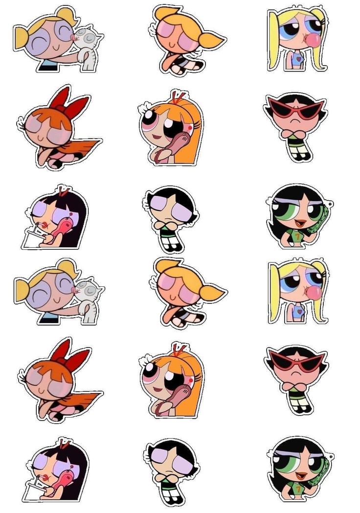 the powerpuff girls stickers are all different shapes and sizes, but one is not