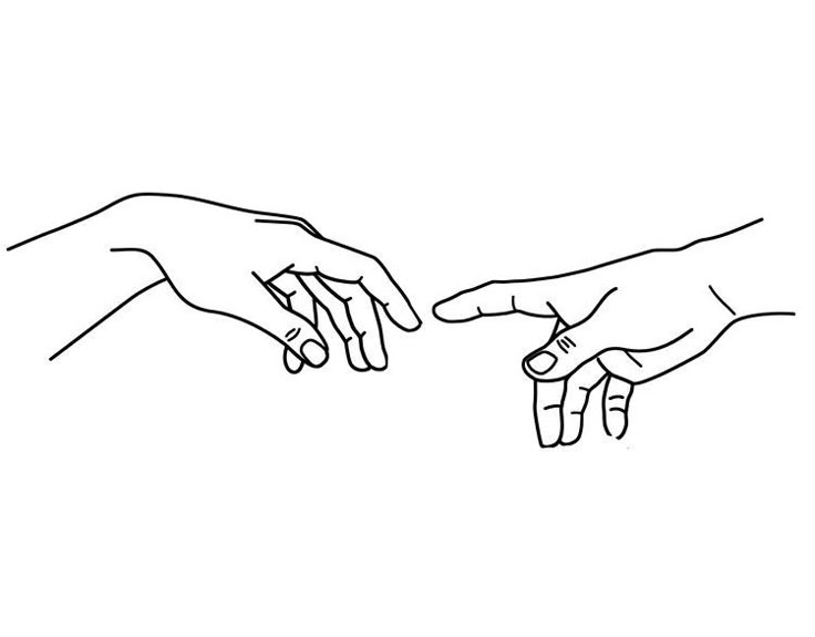 two hands reaching out towards each other with one hand touching the other's finger