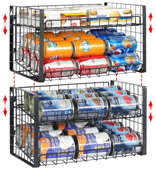 4-Tier Stackable Can Rack Organizer for Pantry, Adjustable Can Dispenser Holds Up to 62 Cans, Can Storage Holder for Various Ounces of Canned Food Soda Drinks, Black 【Accommodates Multiple Sizes】You can adjust the interval and angle of the can organizer which can perfectly accommodate different size cans, soda or others. 4-tier can dispenser for pantry organization and storage can hold up to 62 cans. Size: 11.8"D x 16.3"W x 20"H 【Ultra-stable Structure】Our canned food storage organizer is made from heavy gauge steel, which is stronger, more stable and not easily deformed. The quality of this can rack will surely satisfy you, come and try it! 【Stackable Can Organizer】This can organizer includes 2 metal connectors which can be stacked to maximizes storage space. Of course, you can also use i Can Rack, Can Dispenser, Canned Food Storage, Soda Drinks, Food Storage Organization, Pantry Organizers, Countertop Organizer, Can Storage, Kitchen Pantry Cabinets