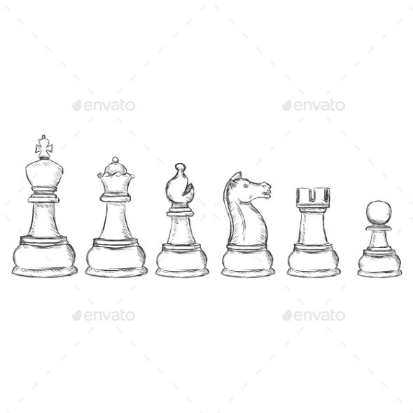 a set of chess pieces on a white background - miscellaneous objects / objects clippings