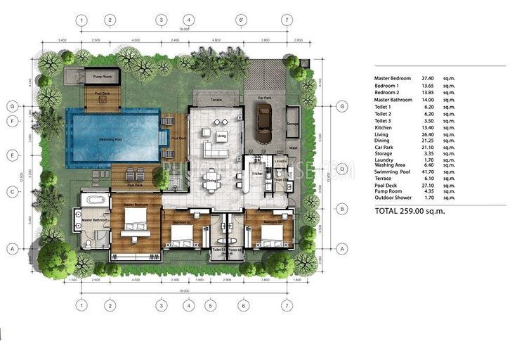 the floor plan for this house is very large and has an outdoor swimming pool in it