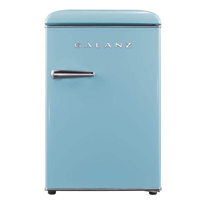 a blue refrigerator with the word galanzo on it's front and bottom door