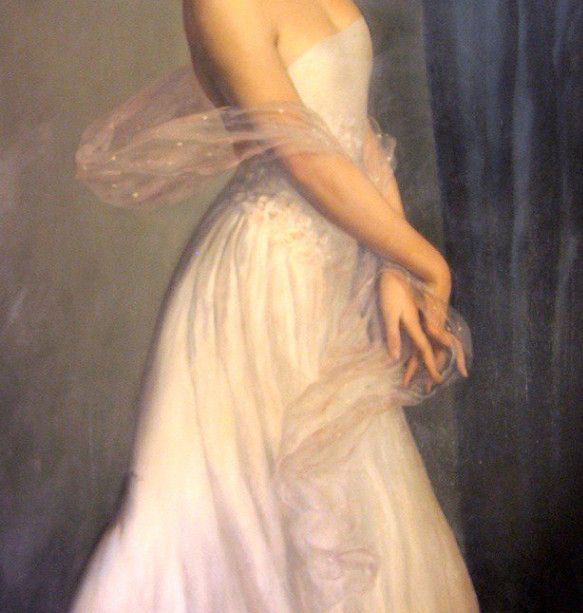 a painting of a woman in a white dress