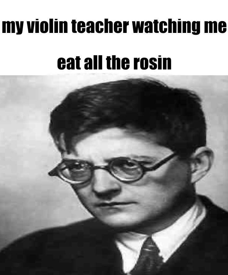 a black and white photo of a man wearing glasses with the caption, my violin teacher watching me eat all the rosin