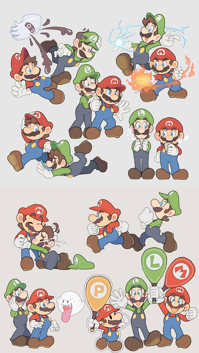 mario and luigi in different poses for the game