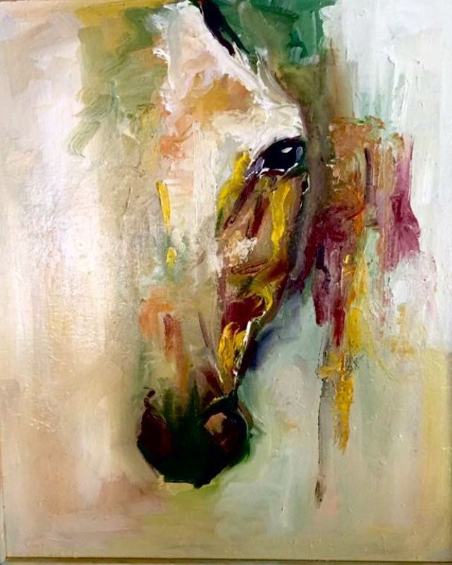 an abstract painting of a horse's head