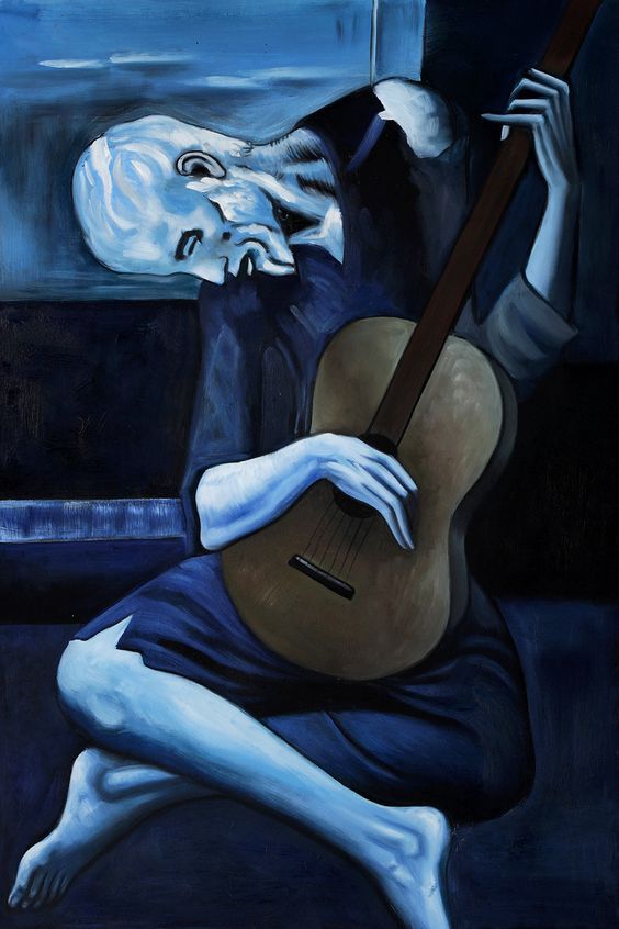 a painting of a man holding a guitar