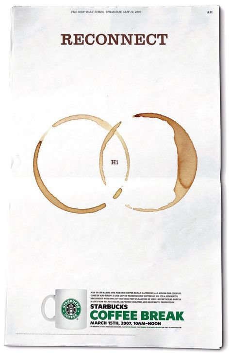 a starbucks coffee advertisement with two cups of coffee in the middle, and one is being drawn