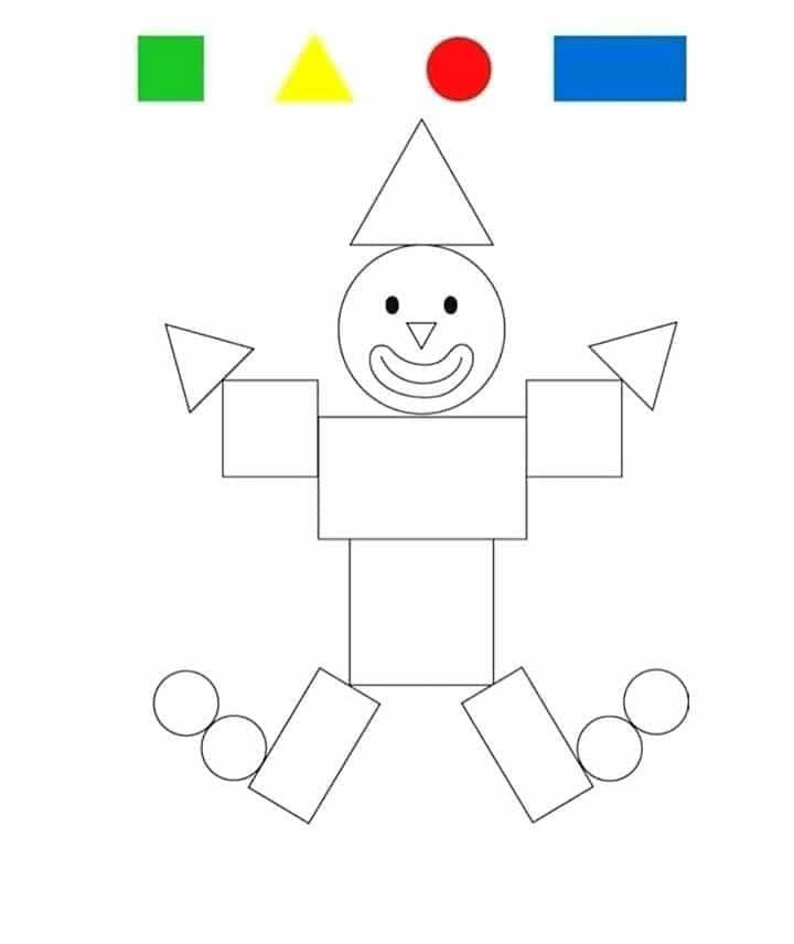 an image of a paper doll with different shapes and colors on the front, in black and white