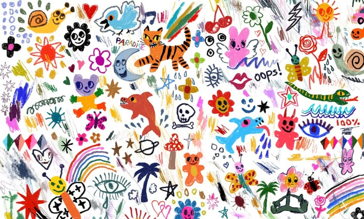 an image of many different colored stickers on a white background with words and symbols