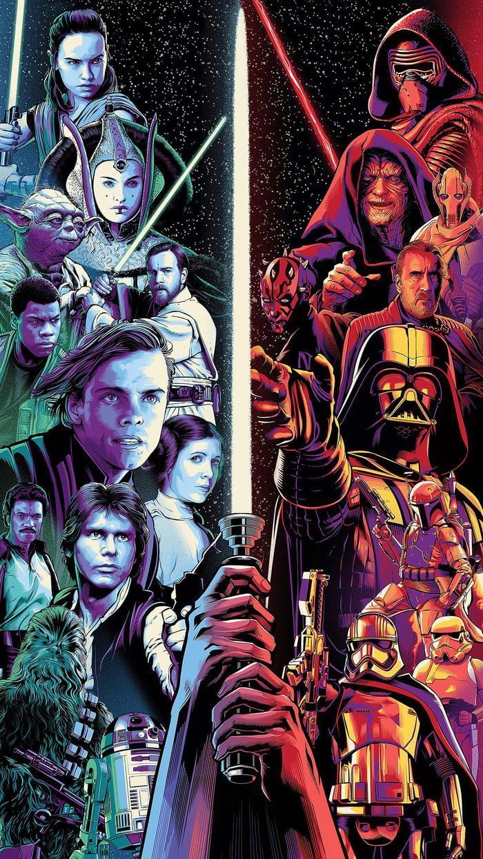 the poster for star wars is shown with many different characters and their names on it