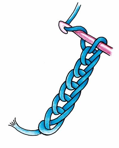 a drawing of a blue and pink hook on a white background