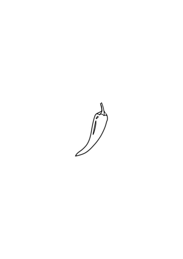 a black and white drawing of a chili pepper