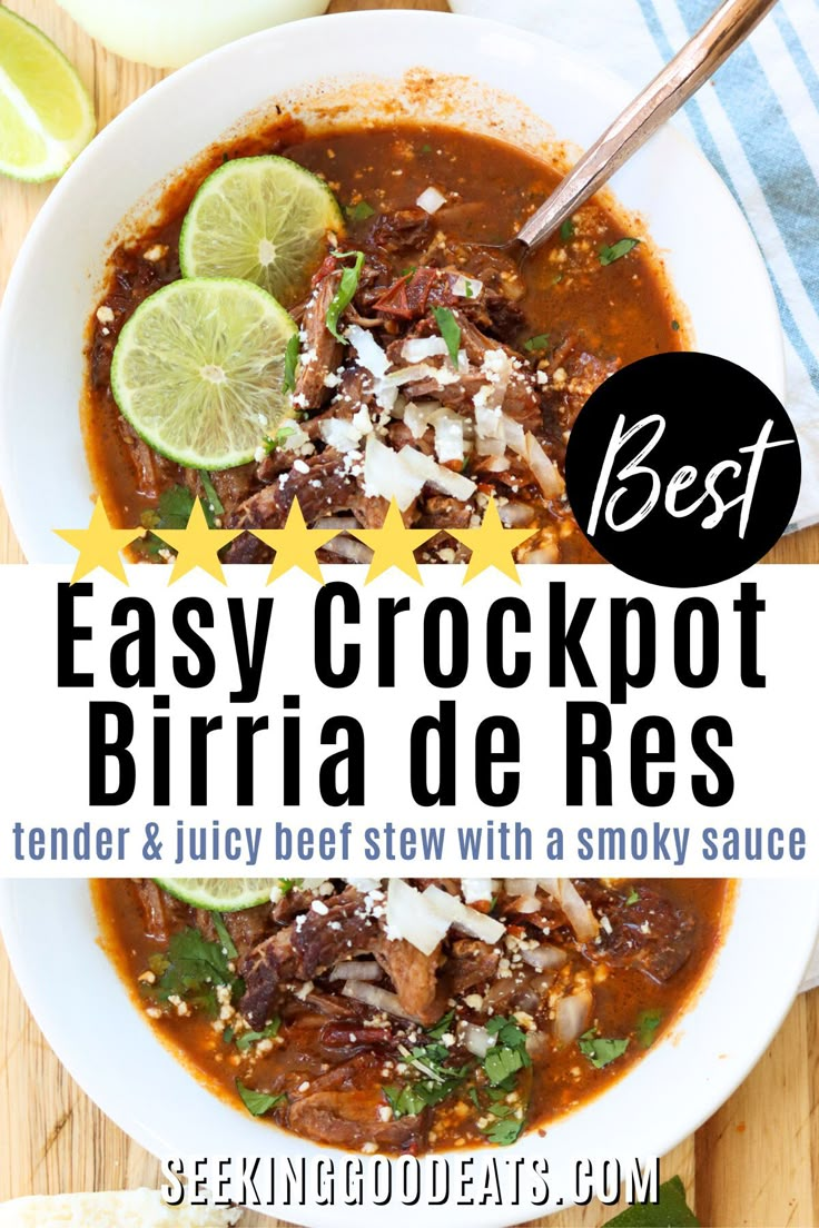 White bowl of beef birria de res in pot juices garnished with chopped onion and cilantro. Birra Taco Soup, Birroa Tacos Crockpot, Beef Birria Crockpot, Birria Stew Recipe, Birra Crock Pot, Gluten Free Birria Tacos, Birria Pressure Cooker Recipes, Slow Cooker Beef Birria, Biria Taco Recipes Crockpot