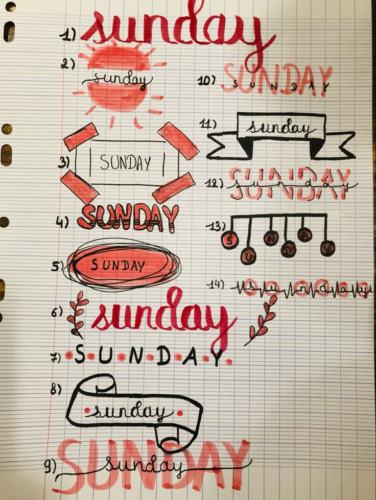 a notebook with some writing on it and the words sunday written in cursive