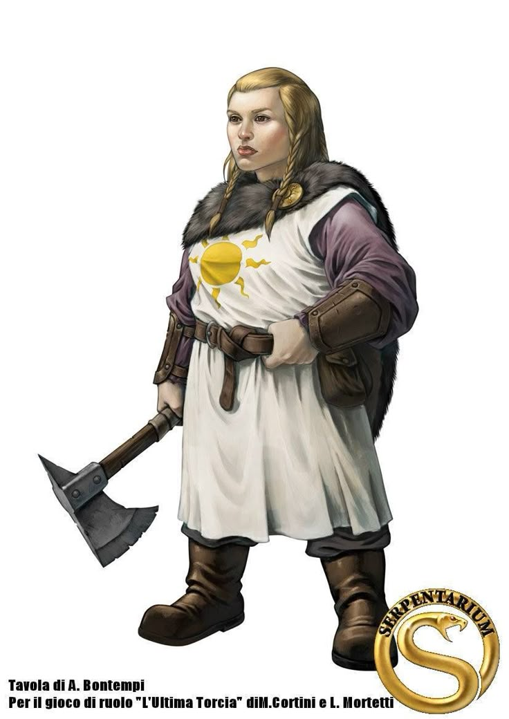 an image of a woman in armor holding a shovel