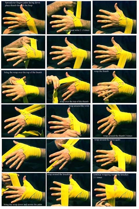 the instructions for how to wrap hands in yellow cloths and put them on top of each other