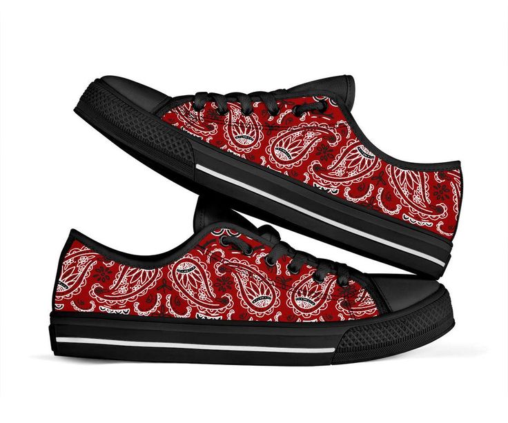 Graphic Print Low-top Canvas Shoes For Streetwear, Casual Canvas Shoes With Graphic Print, Casual Custom Sneakers With Graphic Print For Skateboarding, Red Bandana Shoes, Bandana Shoes, Bandana Styles, Skateboard Shoes, Red Bandana, Birthday Outfits