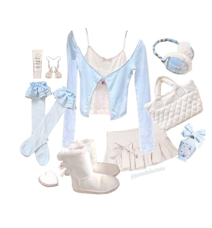 @ballerinabunnie • Instagram photos and videos Ballerina Fashion, Blue And White Outfits, Mcbling Fashion, Blue Coquette, 2000s Outfit, Pastel Outfit, Concert Fits, Blue Outfit, Cute Simple Outfits