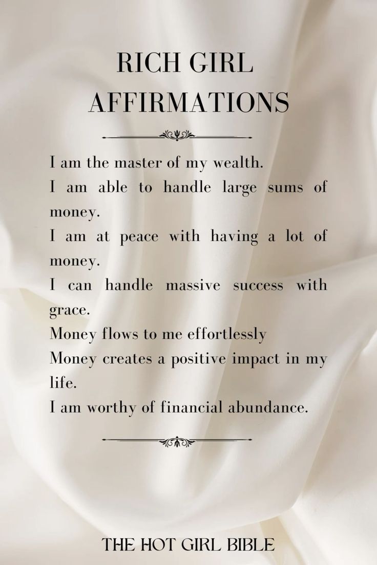 Daily Affirmations For Women In Their RICH GIRL ERA.  Save this pin and AFFIRM it Girl! Money Flowing To Me, I Am A Queen Affirmations, Girls That Invest, Financial Abundance Affirmations, Money Abundance Affirmations, Financial Abundance Aesthetic, Rich Girl Affirmations, I Am Rich Affirmations, Lots Of Money Aesthetic