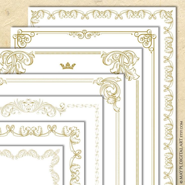 a set of four gold and white frames with ornate designs on the edges, in different sizes