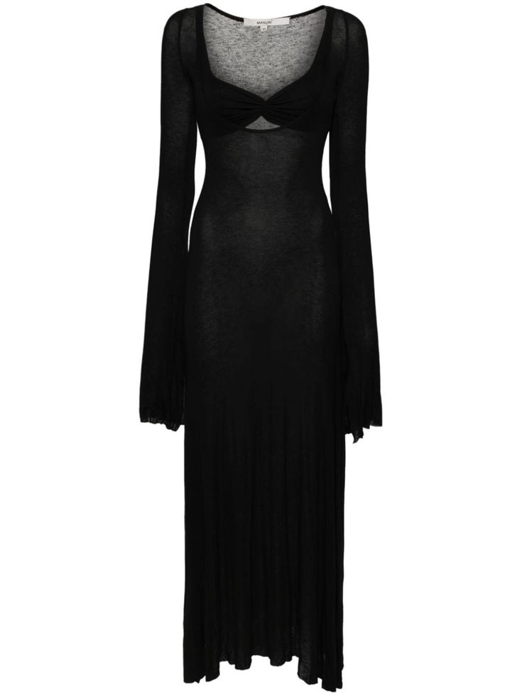 black stretch-jersey detachable bralette detailing plunging V-neck long sleeves flared split cuffs fitted waistline slight flare raw-cut hem floor-length unlined Long Sleeve Black Maxi Dress, Black Dress With Sleeves, Black Dress Formal, Guest Attire, Maxi Dress Black, Dreamy Dress, Long Black Dress, Long Sleeve Maxi, Grunge Style