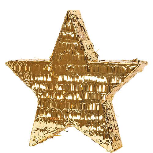 a gold foiled star ornament on a white background