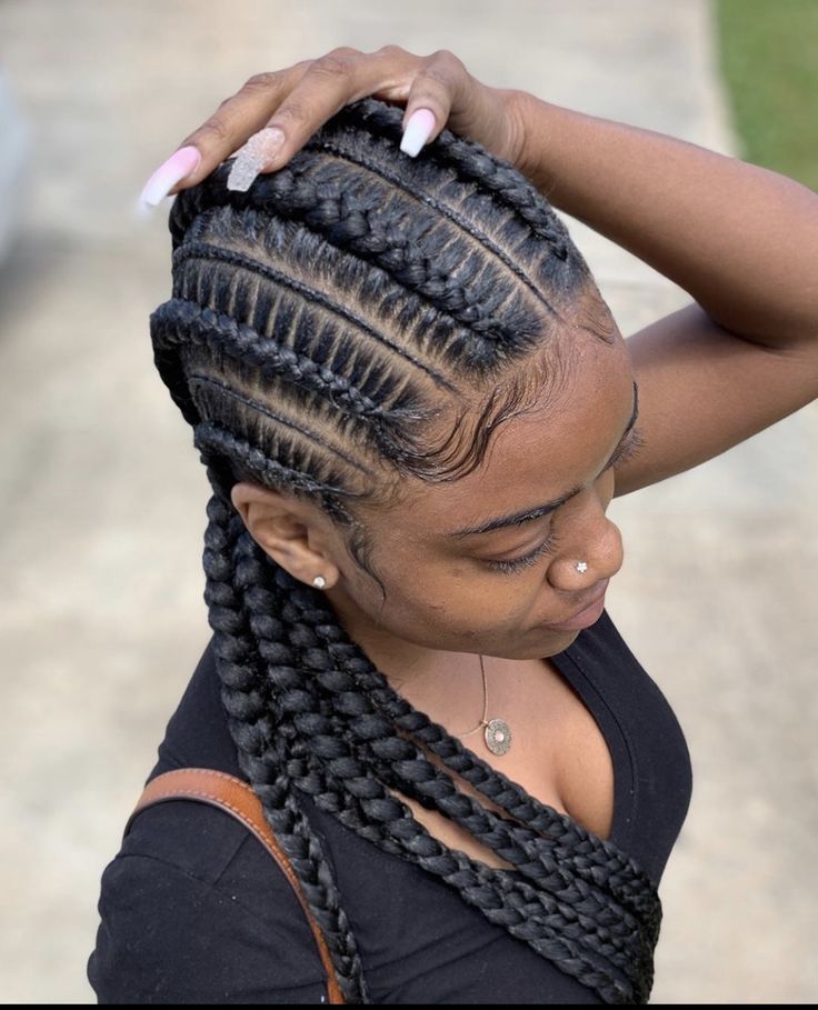 Cornrows 5 Braids, Long Cornrows For Black Women, Basketball Hairstyles Braids Black, 4 Big Cornrow Braids, Big Cornrow Hairstyles For Black Women, Cornrows Ideas For Black Women, Cute Cornrow Hairstyles Black Women, Feeding Braids Hairstyles Cornrows, 8 Braids For Black Women