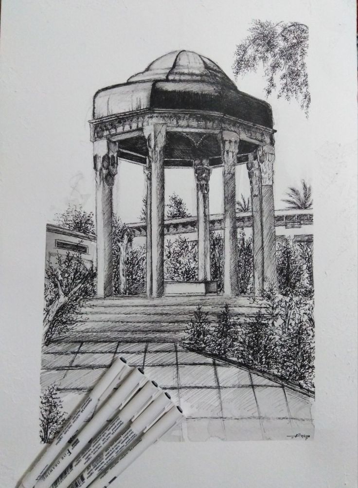 a drawing of a gazebo with four pencils