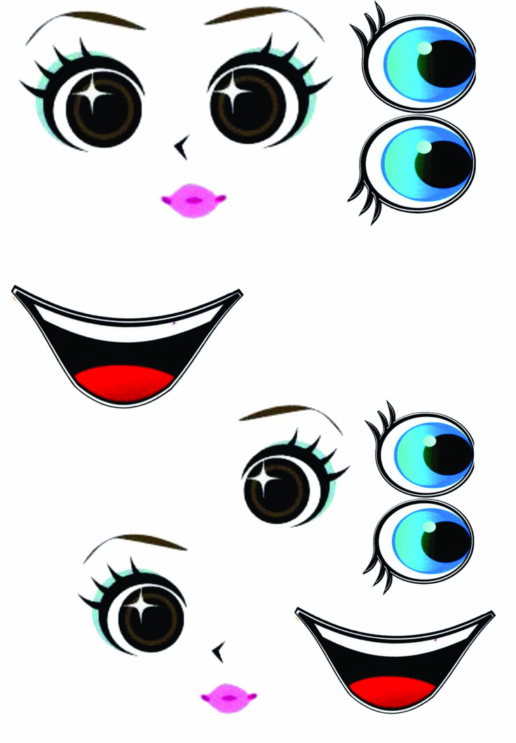 three cartoon eyes with different shapes and colors on the same face, one is smiling