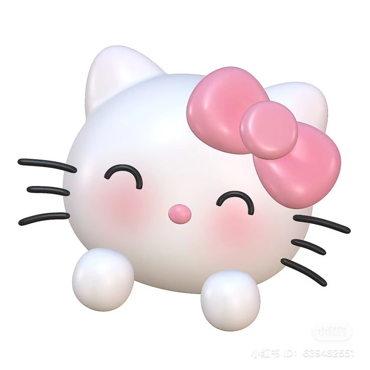 a white hello kitty balloon with pink bows on it's head and eyes, sitting in front of a white background