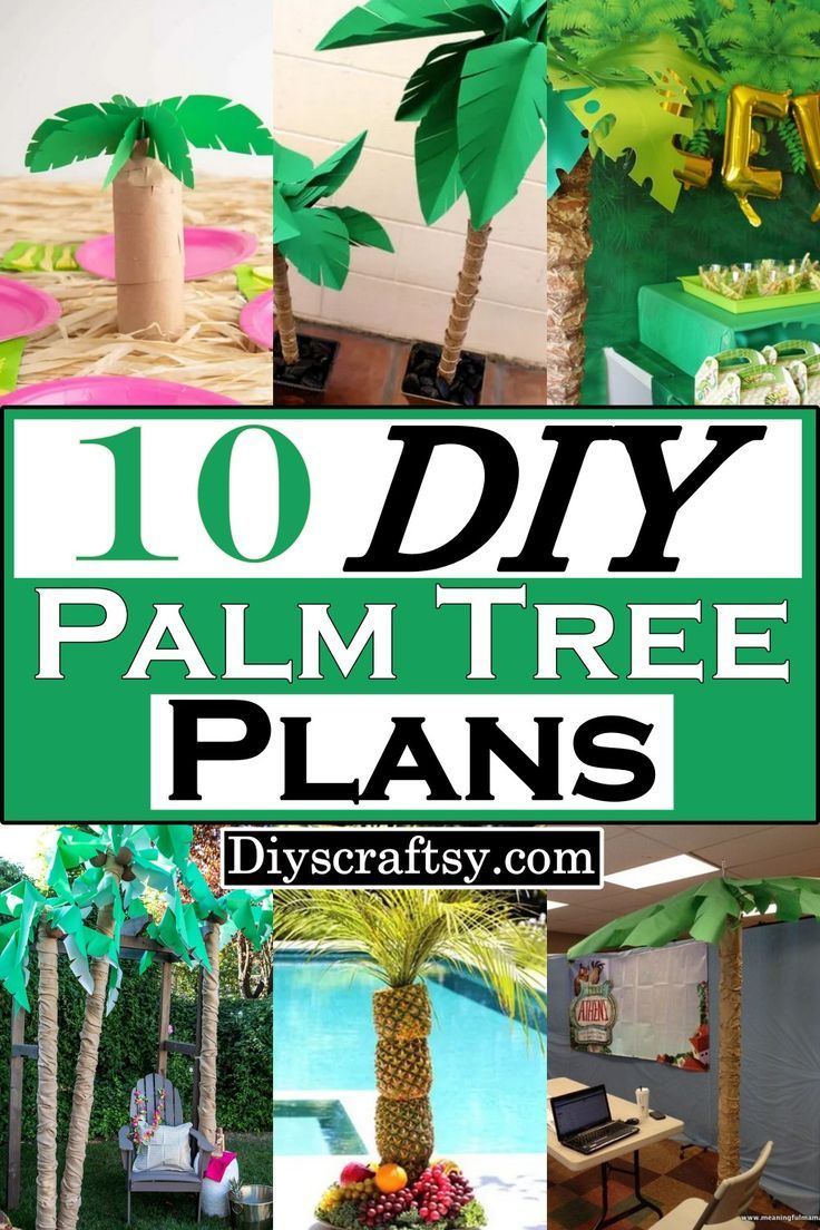 10 DIY Palm Tree Plans How To Make Palm Trees, Diy Palm Tree Leaves, Diy Palm Trees, Diy Jungle Decorations, Diy Luau Party Decorations, Diy Palm Tree, Vbs Jungle, Paper Palm Tree, Beach Theme Party Decorations