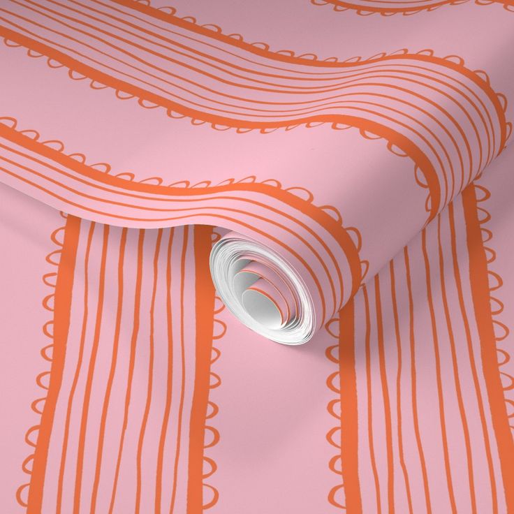 an orange and pink wallpaper with wavy lines on the side, in front of a white background