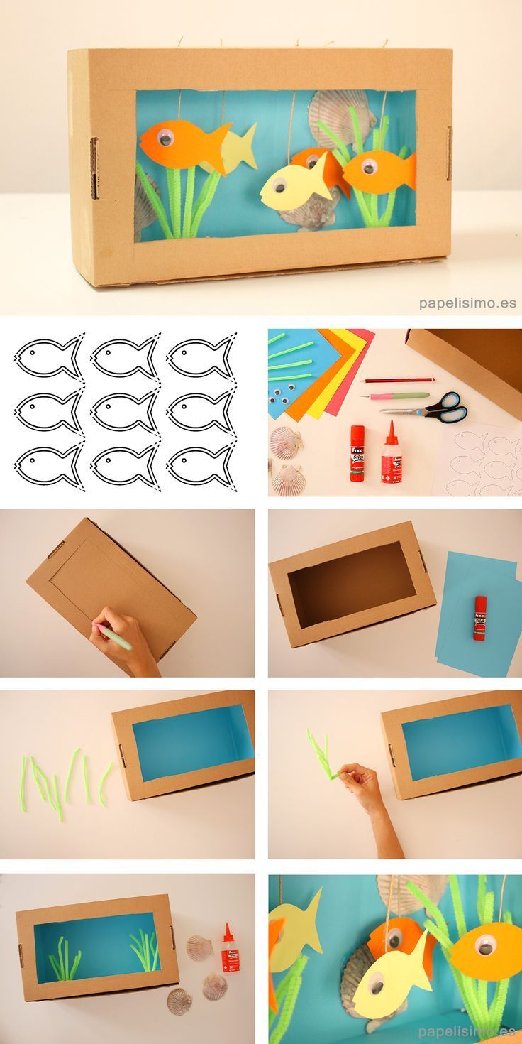 this is an easy and fun project for kids to do with cardboard boxes that have fish on them