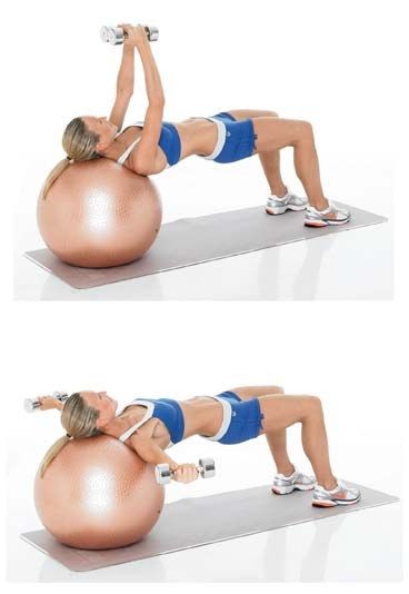 a woman is doing exercises on an exercise ball