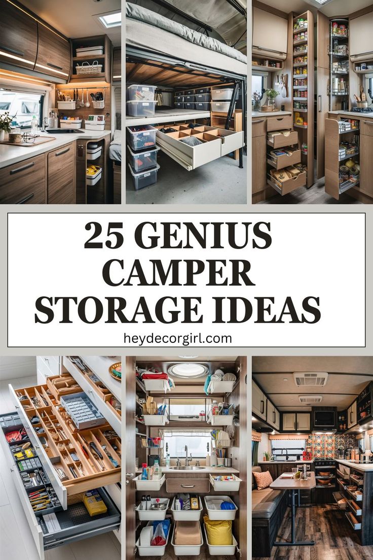 Caravan Storage Hacks Space Saving, Camper Storage Solutions, Sprinter Van Organization Ideas, Rv Storage Hacks Space Saving, Camper Organization Hacks, Camper Trailer Storage Ideas, Tiny Cabin Storage Ideas, Camper Van Storage Ideas, Ikea Camper Hacks