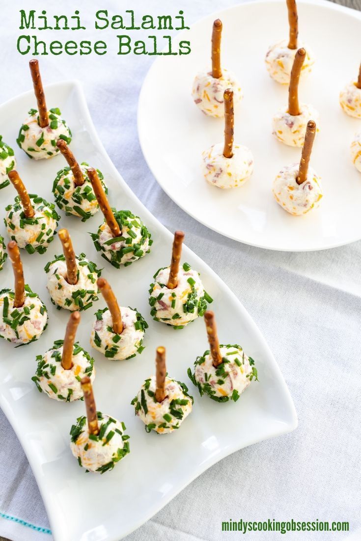 mini salad cheese balls on a white platter