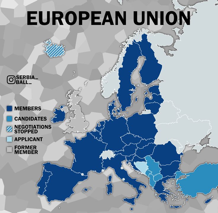 the european union map is shown in blue and grey colors, with two different states highlighted