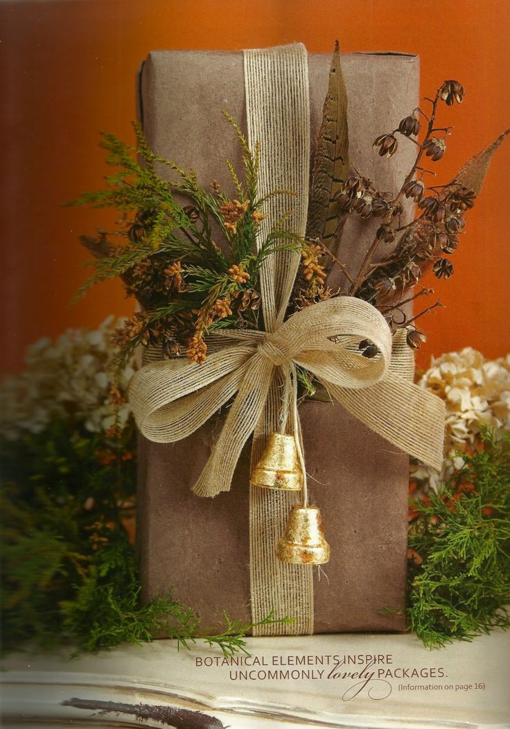 a christmas present wrapped in brown paper and tied with a bow